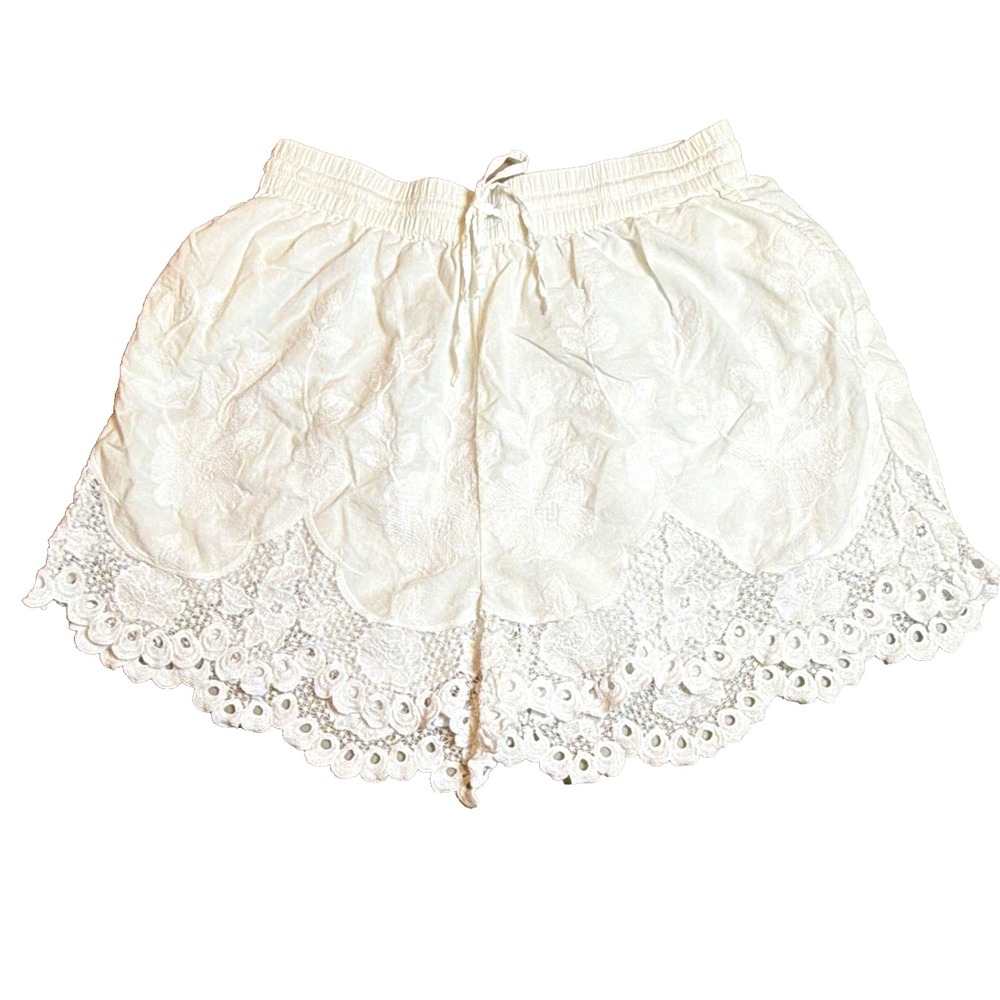 Vitamin A Women's White Lace Trim Drawstring Elastic Waist Bohemian Shorts M